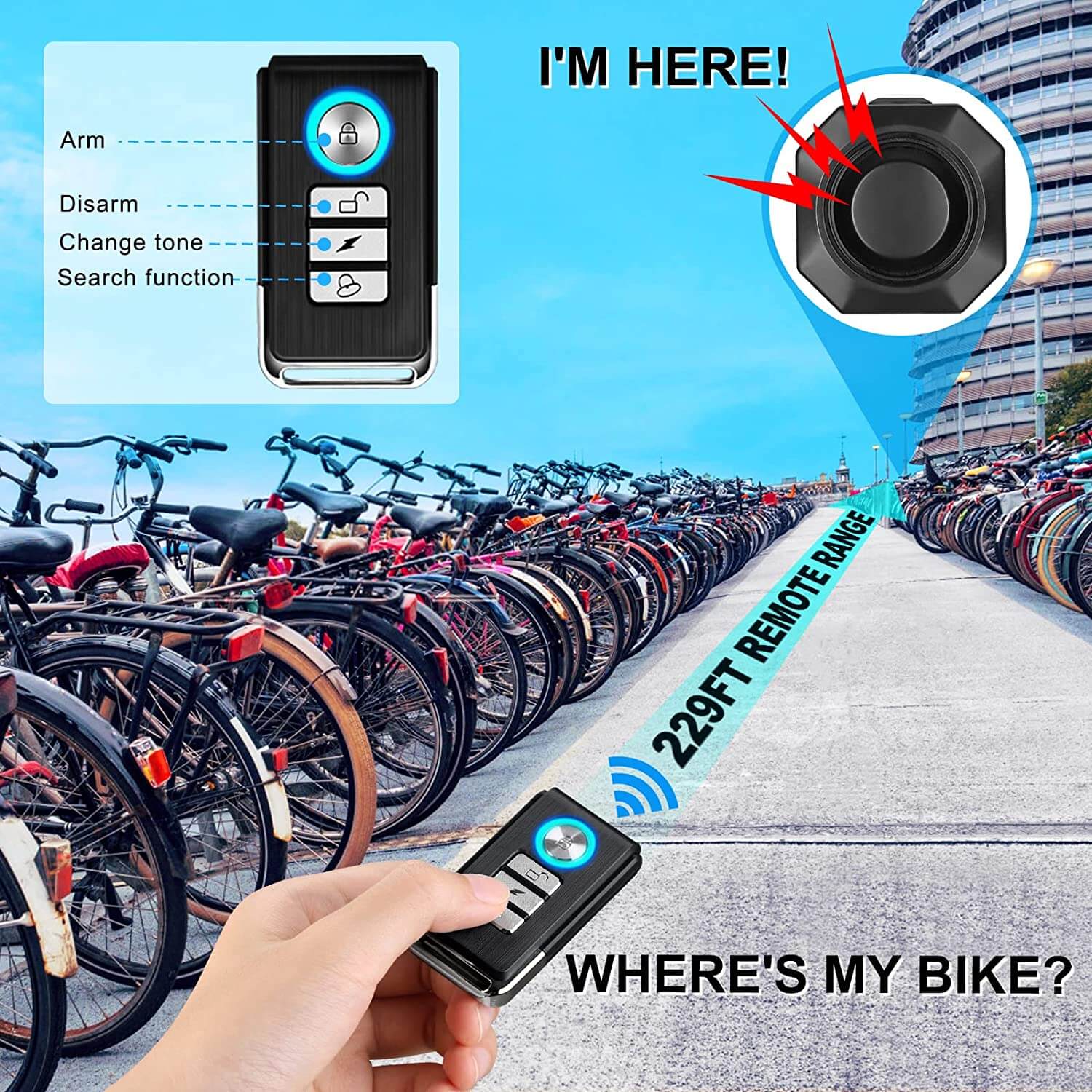 WSDCAM-alarma inalámbrica para bicicleta, resistente al agua, luz trasera  antirrobo, alarma de carga USB, Control remoto, luz LED trasera